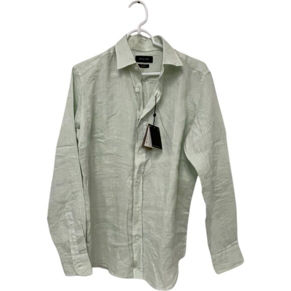 Massimo Dutti Mens Button Up Shirt Size S Green Linen Long Sleeve 0186/450 NWT - Picture 2 of 9
